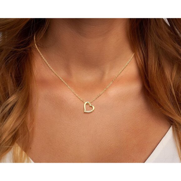 ⚡Necklace for Women Heart Zirconia Necklace 14K Gold Plated Cute Gold Jewelry - Picture 3 of 7